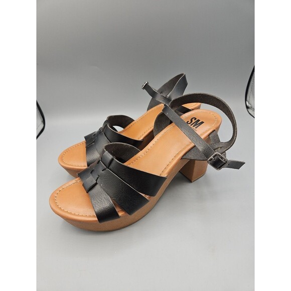 SM New York Size 8.5 Black Wedge Sandals Style Winter Black Slingback - Picture 3 of 9